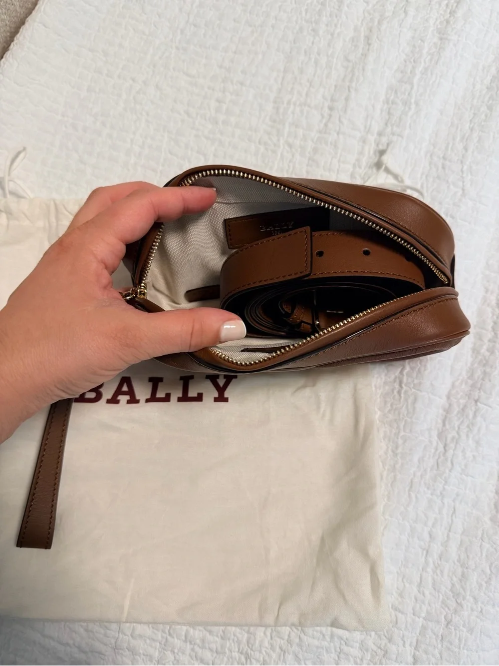 Bally Brown Leather Wristlet and Belt Bag with Embossed Detail